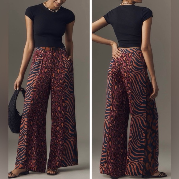 Farm Rio Mixed Print Wide-Leg Pants, Size S